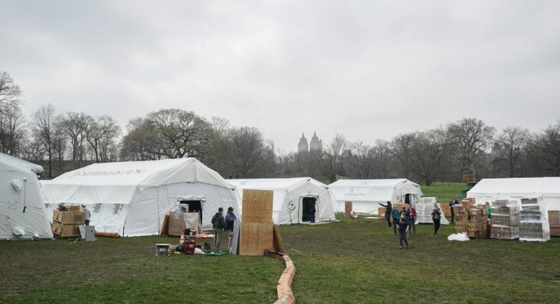 Volunteers from the International Christian relief organization Samaritan’s Purse set up an Emergency Field Hospital for patients suffering from the coronavirus in Central Park on March 30, 2020 in New York
