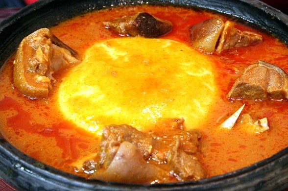 Yam fufu and goat light soup