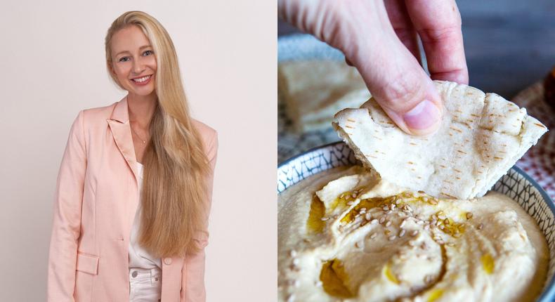 Houmous is a nutritious and convenient food to have in your fridge, Rhiannon Lambert said.Rhiannon Lambert/Getty
