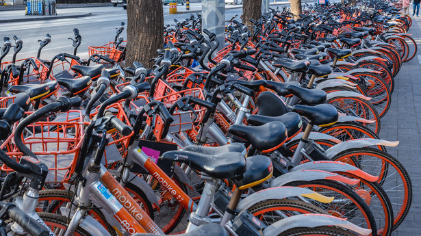 Stacja systemu samoobsługowych wypożyczalni rowerów miejskich w Pekinie