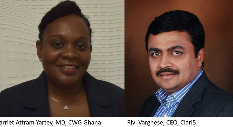 Harriet Attram Yartey, Managing Director, CWG Ghana and Rivi Varghese, CEO, Clari5