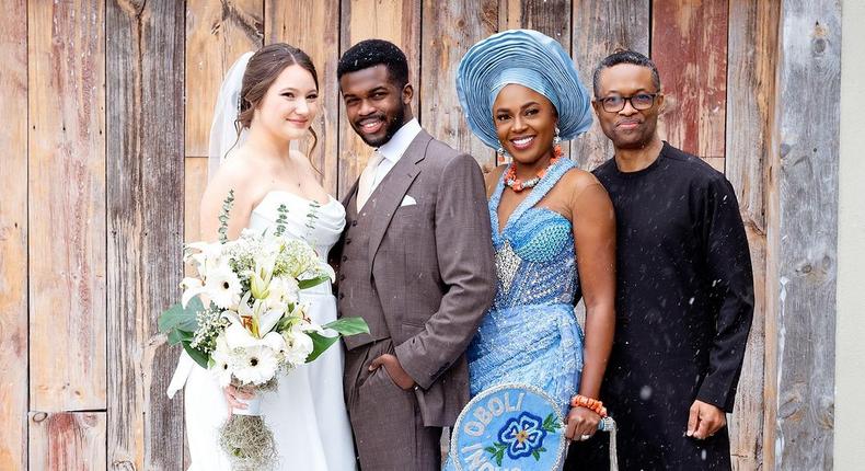 Actress Omoni Oboli, her husband, her son and her new daughter in Law [Instagram/Omoni Oboli]