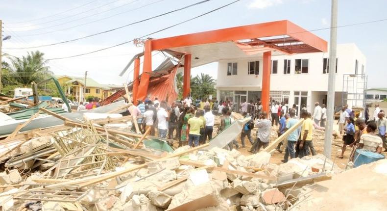 A fuel station demolished at Mile 7 in Achimota