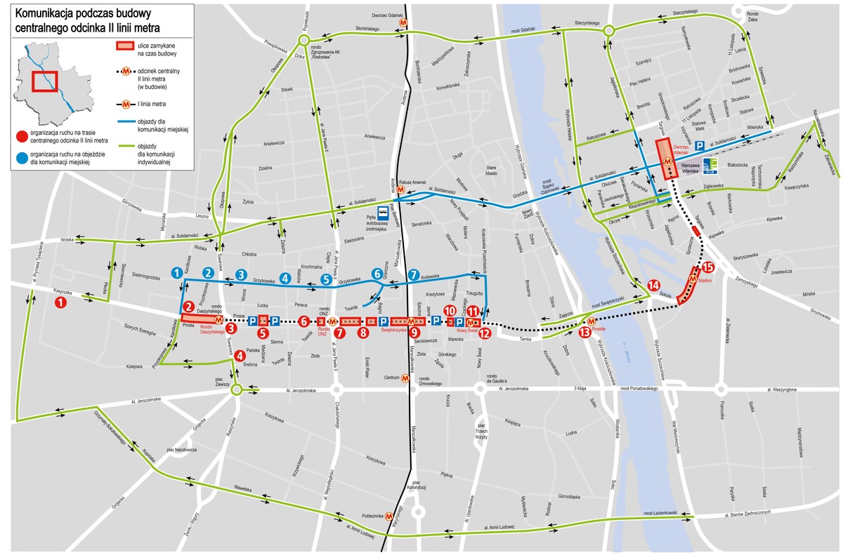Komunikacja podczas budowy centralnego odcinka II linii metra - fot. matreiały prasowe Urzędu Miasta