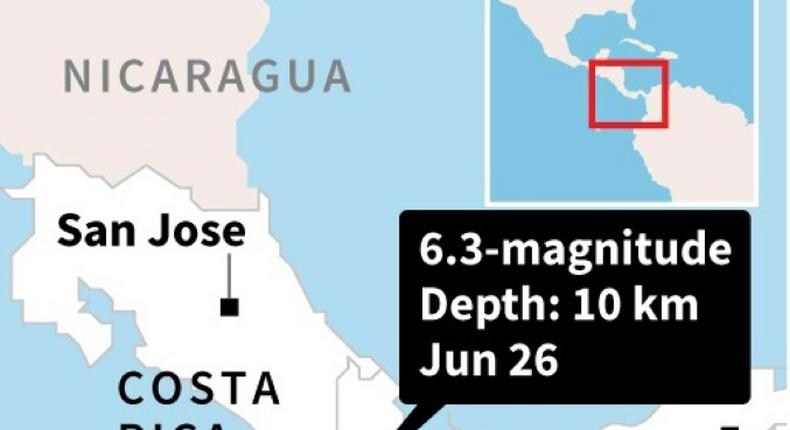 Map locating Costa Rica-Panama border where 6.3-magnitude quake hit on Wednesday, according to USGS