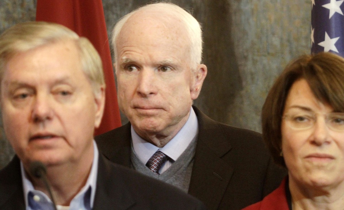 Lindsey Graham (L), John McCain (C) and Amy Klobuchar (P)