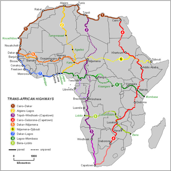 Mapa transafrykańskiej sieci autostrad