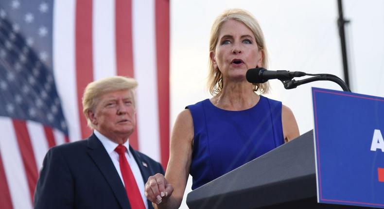 Rep. Mary Miller speaks during a Save America rally with former President Donald Trump at the Adams County Fairgrounds in Mendon, Ill., on June 25, 2022.