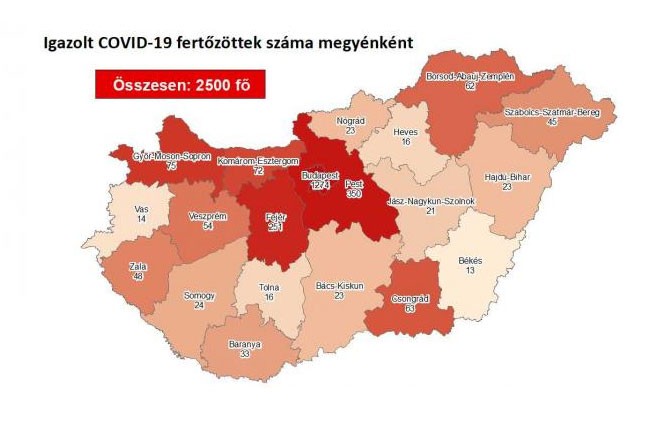 A fertőzöttek megyénkénti megoszlása / Forrás: koronavirus.gov.hu