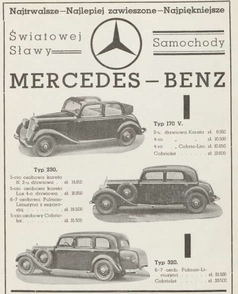 Cennik przedwojennego Mercedesa