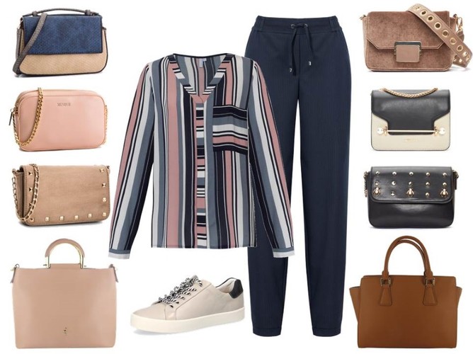 Modne torebki na wiosnę 2019: torebki - Menbur/menbur.pl, buty - Caprice/caprice.pl, bluzka -  Cotton Club/cottonclub.pl, spodnie -  Cotton Club/cottonclub.pl