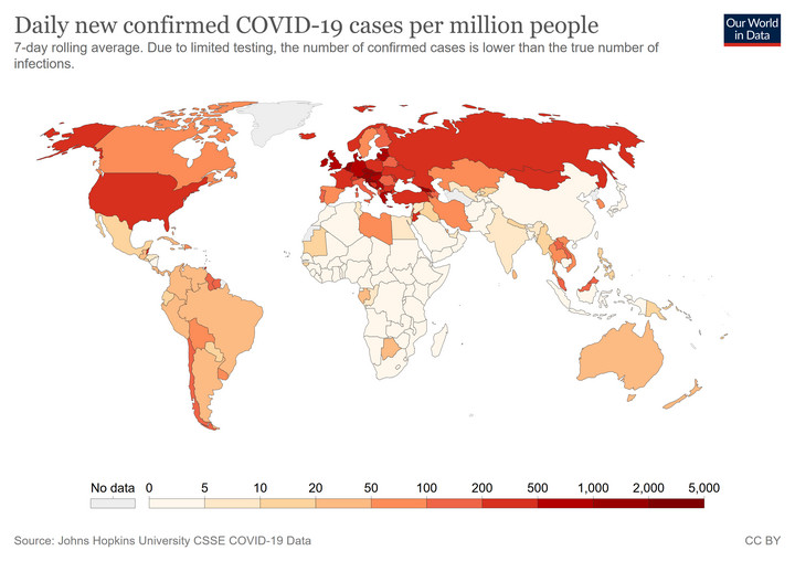 COVID-19 na świecie. Zakażenia. Stan na dzień 18 listopada