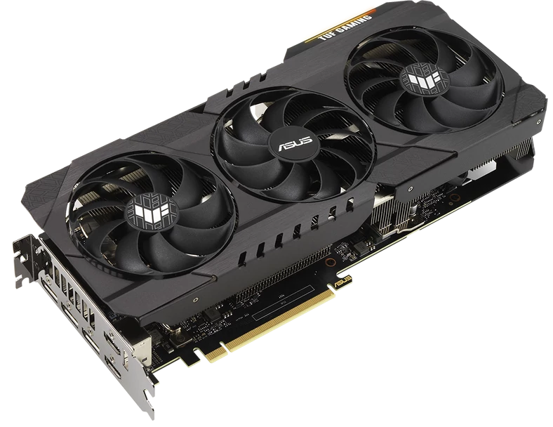 ASUS TUF Gaming GeForce RTX 3080 OC – karta wyposażona jest duży układ chłodzenia zabezpieczony metalową osłoną