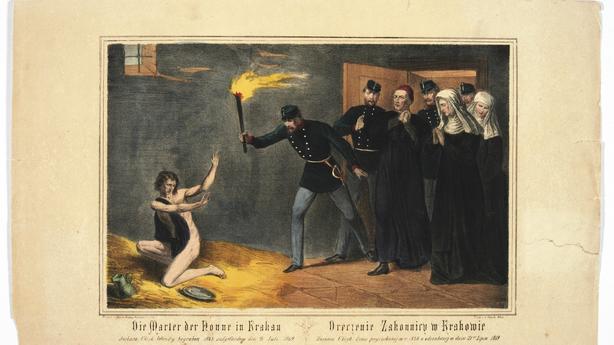 Ilustracja powstała do dokumentu o dręczeniu zakonnicy w Krakowie, Wiedeń, 1869 r., oficyna Plancka. Fot. Biblioteka Narodowa