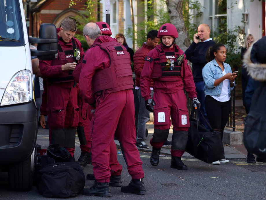 A bomb-disposal squad near the Parsons Green Tube station.