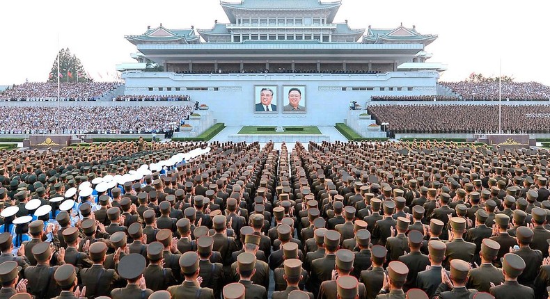 Army personnel and others gathered at Kim Il Sung Square in Pyongyang, North Korea, on Thursday to celebrate the successful test-launch of intercontinental ballistic rocket Hwasong-14.