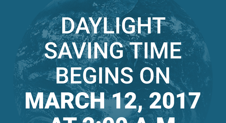 Set your clocks forward an hour for daylight saving time on March 12, 2017 at 2:00 a.m. ET.