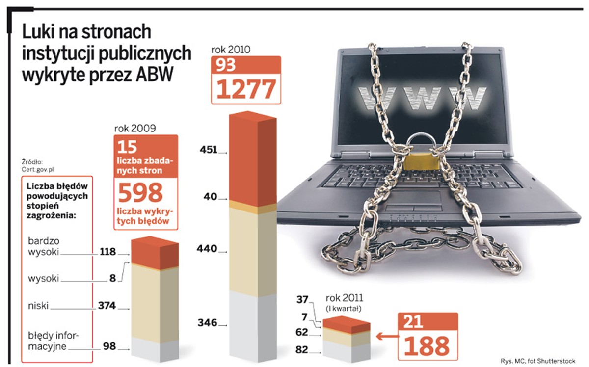 Luki na stronach instytucji publicznych wykryte przez ABW.