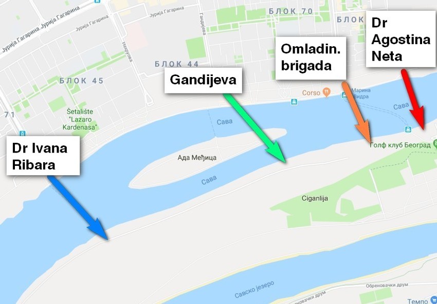 Moguće lokacije za izmeštanje mosta