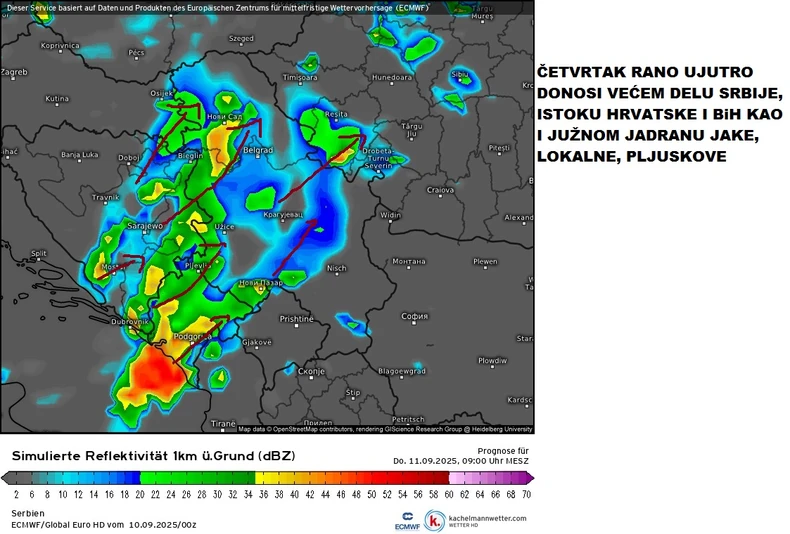 Mapa za četvrtak ujutru