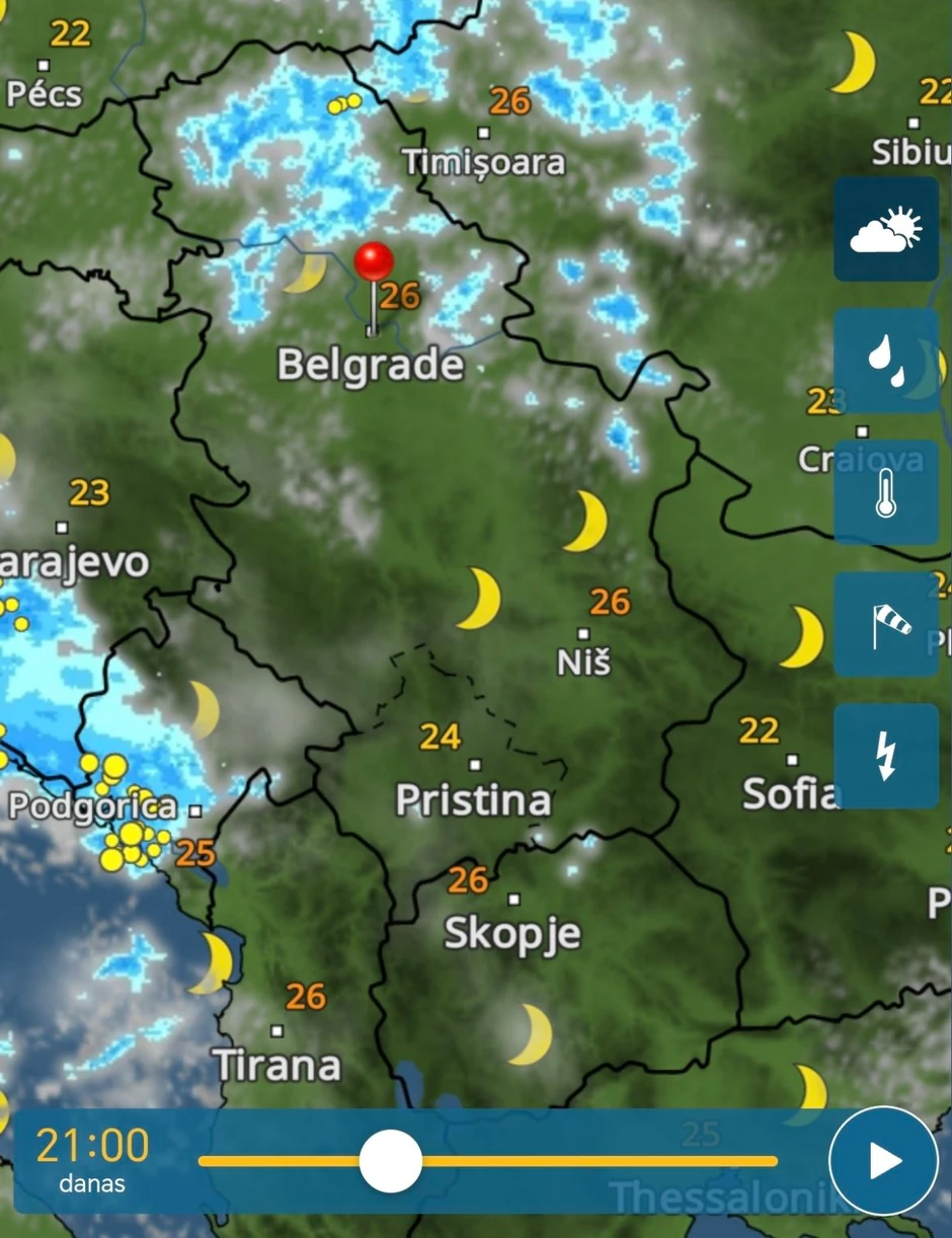 Radarski snimci nevremena danas u Srbiji