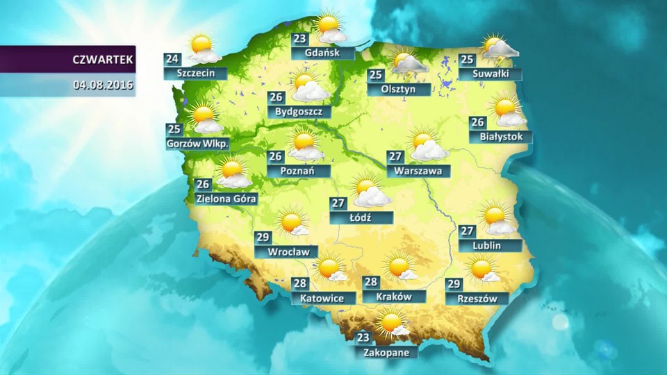 Prognoza pogody dla Polski - 4.08 