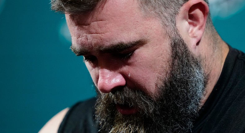 Philadelphia Eagles' Jason Kelce cried while announcing his retirement from the NFL.AP Photo/Matt Rourke