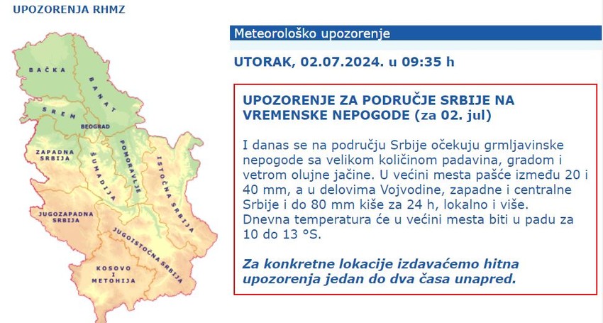 RHMZ upalio najviši nivo upozorenja: Ovaj grad rekorder sinoćnog ...