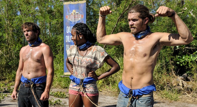 J.T. Thomas, Michaela Bradshaw, and Malcolm Freberg on Survivor: Game Changers.Jeffrey Neira/CBS via Getty Images