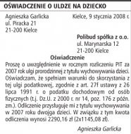 Oświadczenie o uldze na dziecko