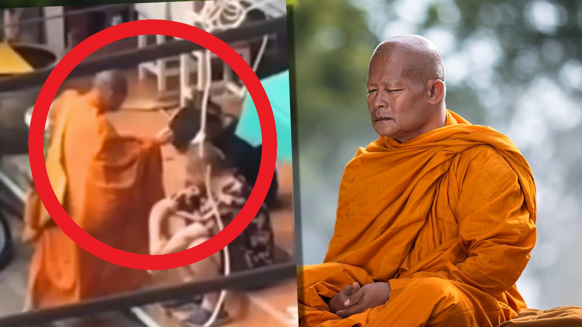 Tajski mnich w tajemniczy sposób okiełznał pijanego rosyjskiego turystę [NAGRANIE]