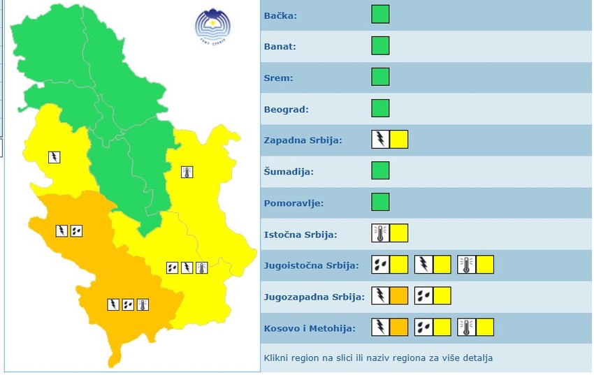 Meteoalarm za utorak