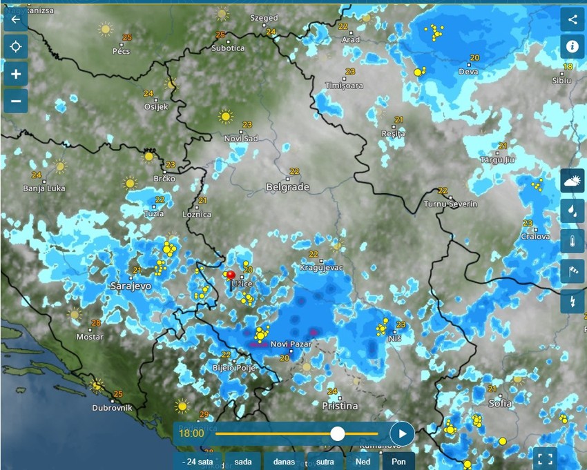Radar za ponedeljak u 18 časova