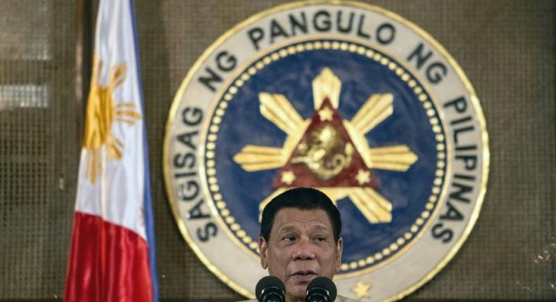 Philippine President Rodrigo Duterte gives a speech in Manila on November 3, 2016