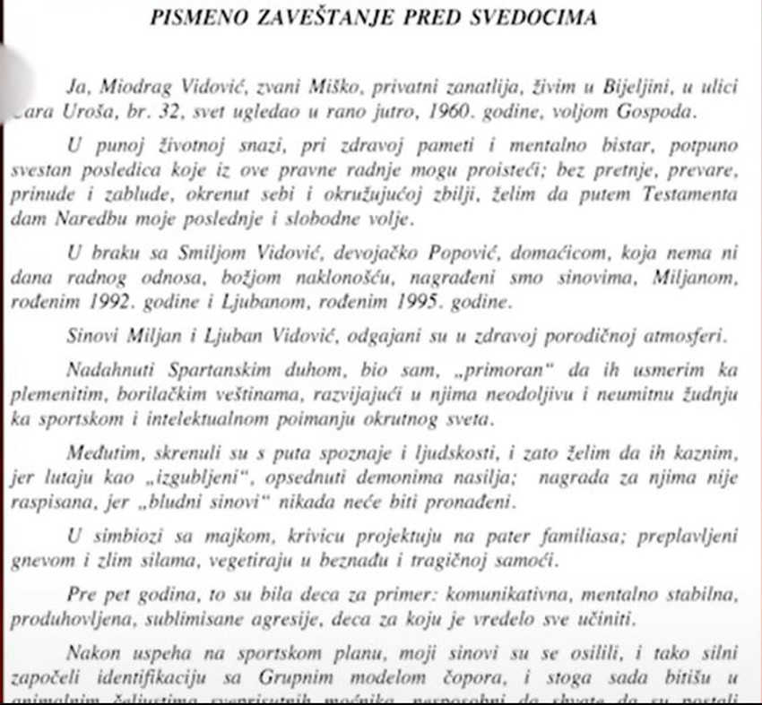 Deo pisma kojim se otac odrekao braće Hofman