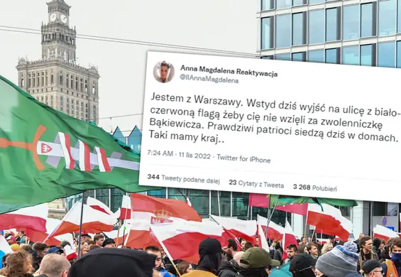 "Jestem z Warszawy. Wstyd dziś wyjść na ulicę z biało-czerwoną flagą, żeby cię nie wzięli za zwolenniczkę Bąkiewicza"