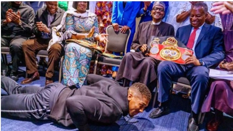 Image result for anthony joshua meets buhari