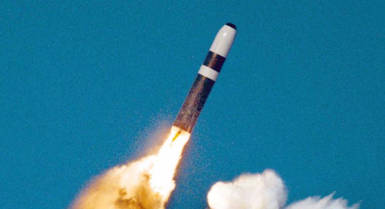 A Trident II, or D-5 missile, is launched from an Ohio-class submarine in this undated file photo.