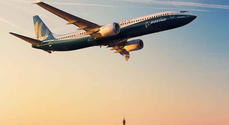 A rendering of Boeing's 737 MAX 10 over Paris.