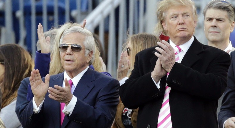 Donald Trump and New England Patriots owner Robert Kraft prior to a game. 