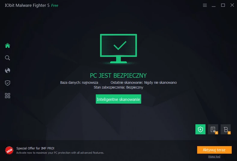 Główne okno programu do ochrony komputera przed złośliwym oprogramowaniem - IObit Malware Fighter Free 5