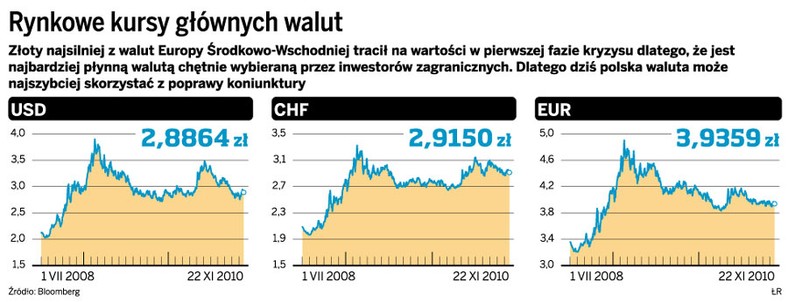 Rynkowe kursy głównych walut