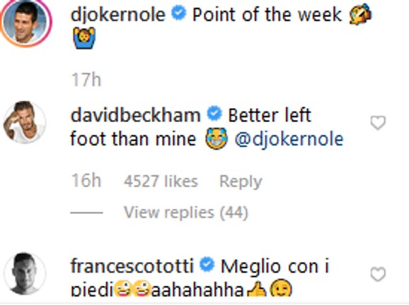 This is how Francesco Totti and David Beckham reacted to this approach of Novak Djokovic