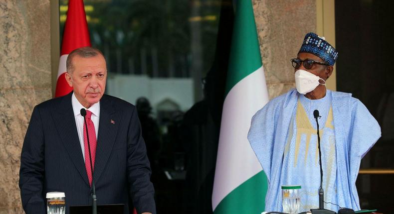 Turkey's President Recep Tayyip Erdogan and Nigeria's President Muhammadu Buhari