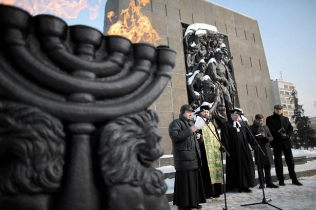 Uroczystosci dni pamieci Holokaustu pod Pomnikiem Bohaterow Getta .