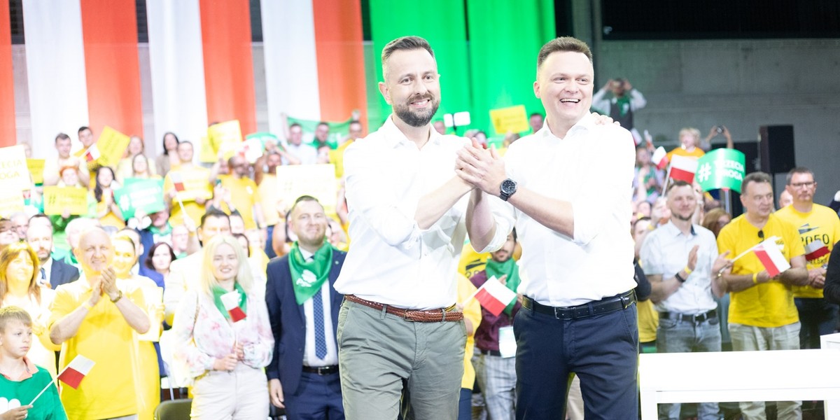 Kosiniak-Kamysz i Hołownia na wiecu w Grodzisku Mazowieckim.