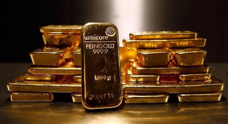 Gold bars are stacked in the safe deposit boxes room of the Pro Aurum gold house in Munich March 3, 2014. REUTERS/Michael Dalder