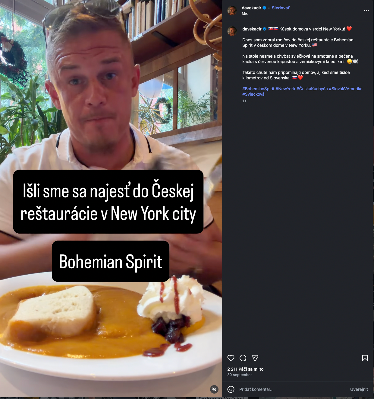 Slovák Dávid vzal rodičov do českej reštaurácie Bohemian Spirit v New Yorku.