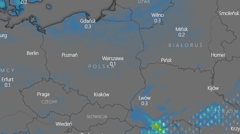 Prognoza opadów we wtorek, 31 maja