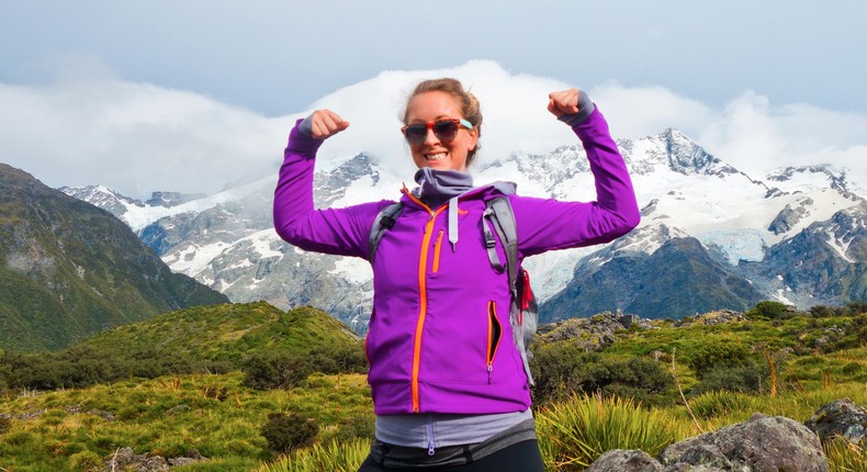 hiker happiness joy strength fitness exercise mountain climber Aoraki National Park new zealand outside